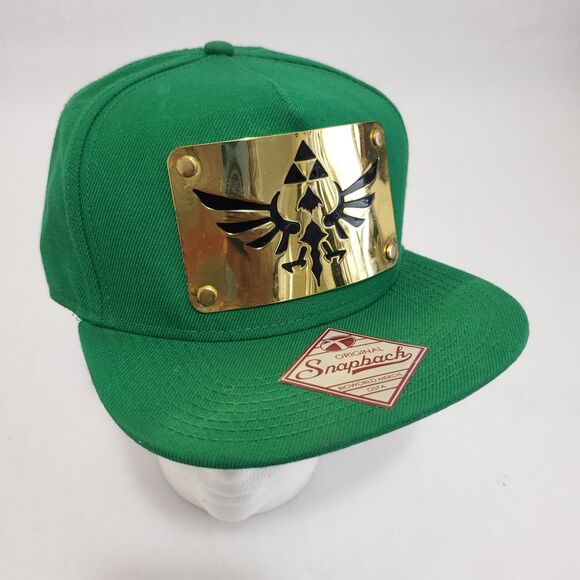 THE LEGEND OF ZELDA SNAPBACK HAT Green&Gold triforce logo FlatBill Link WOOL Men - Picture 1 of 10